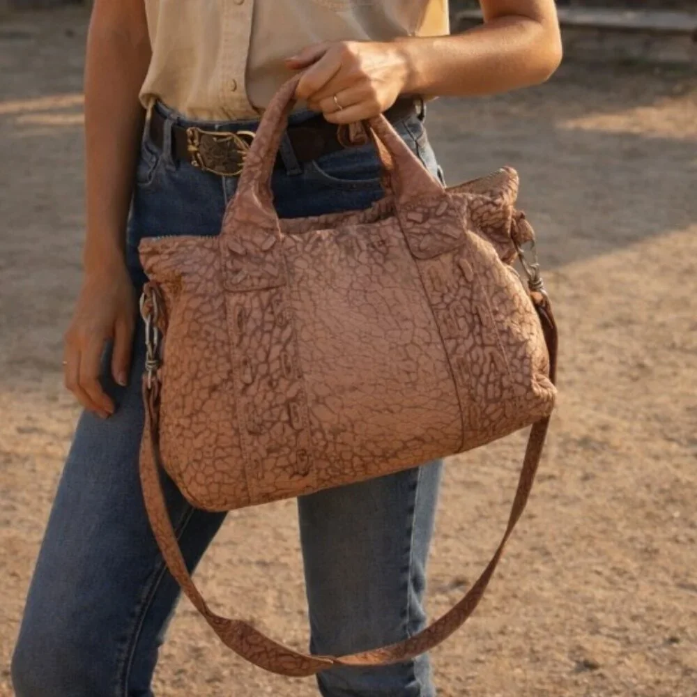Liebeskind Berlin Distressed Leather Shoulder Bag | Textured Rosewood Satchel